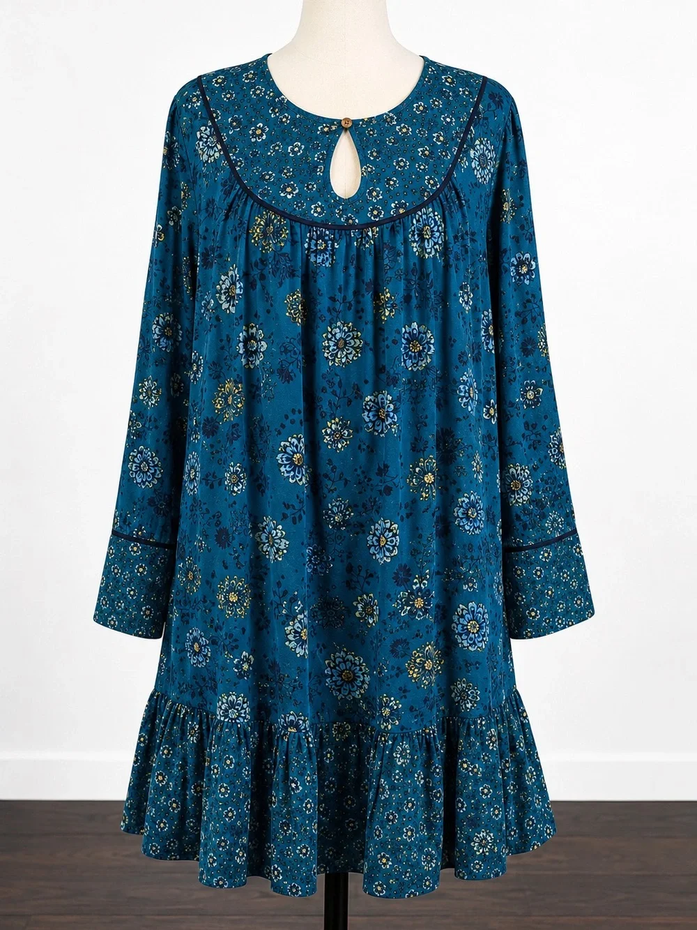 Sonoma Blue Floral Peasant Dress 0X 12W/14W Boho Rayon